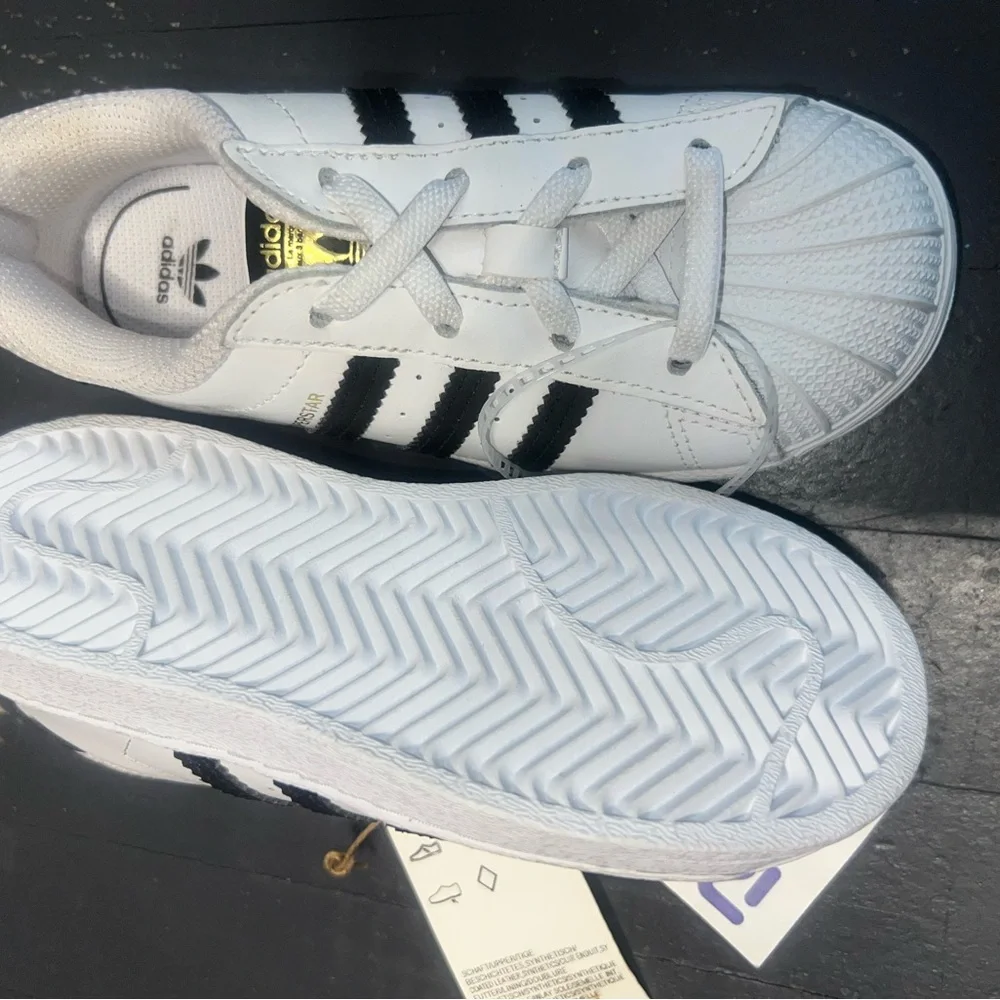 adidas Kids White and Black Shell Toe Sneakers - Picture 4 of 4